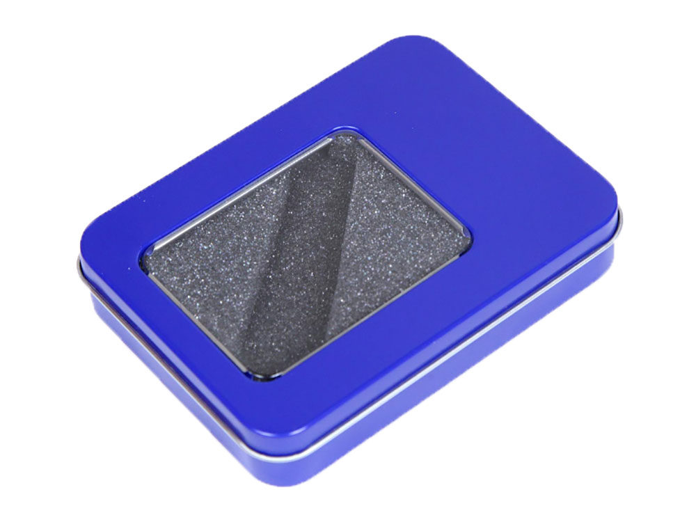 металлическая коробочка g04 синего цвета с прозрачным окошком